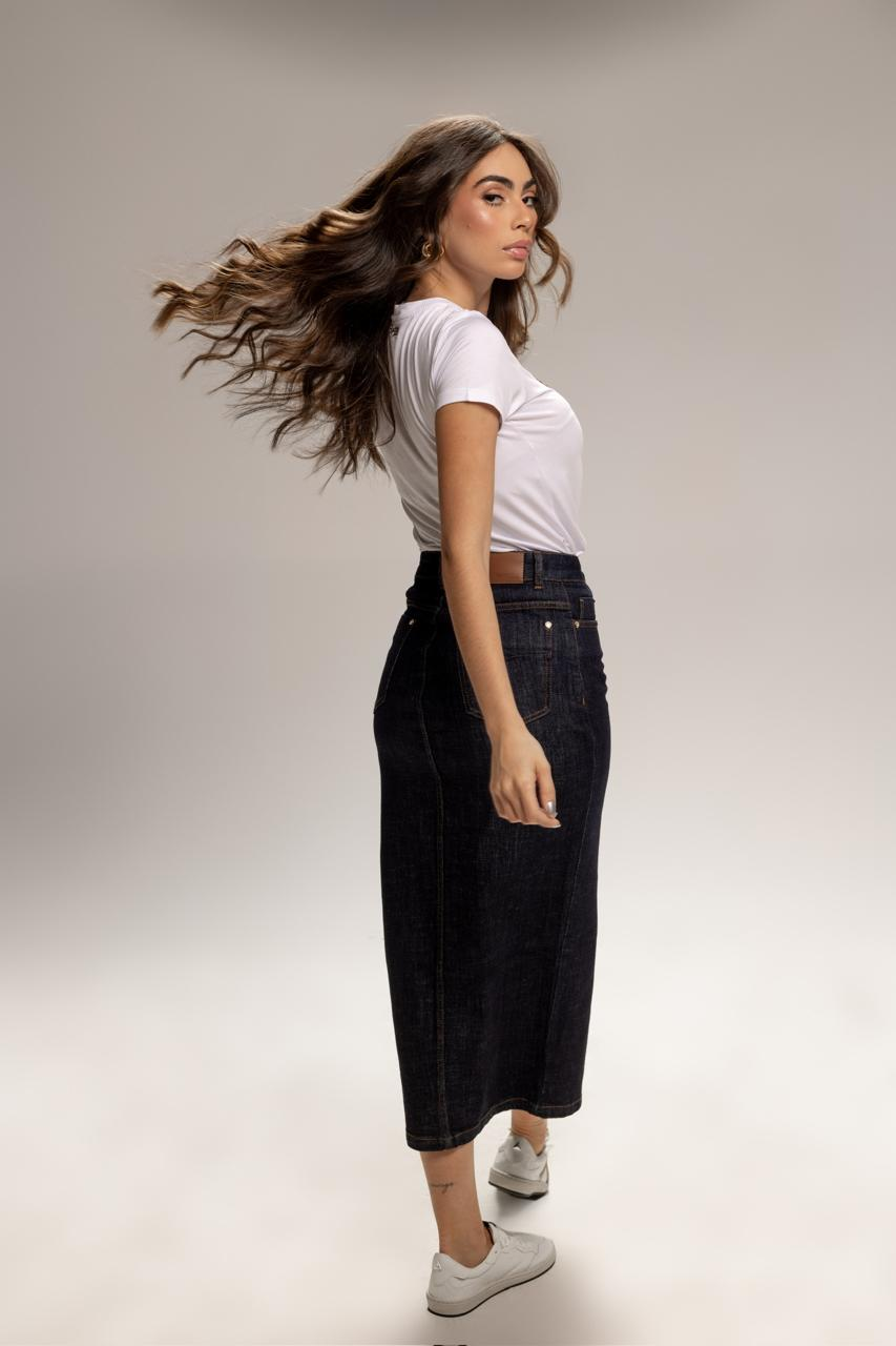 Saia Reta Jeans LG Fenda