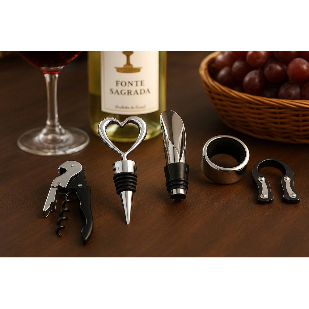 KIT DE ACESSÓRIOS PARA VINHO 5 PEÇAS