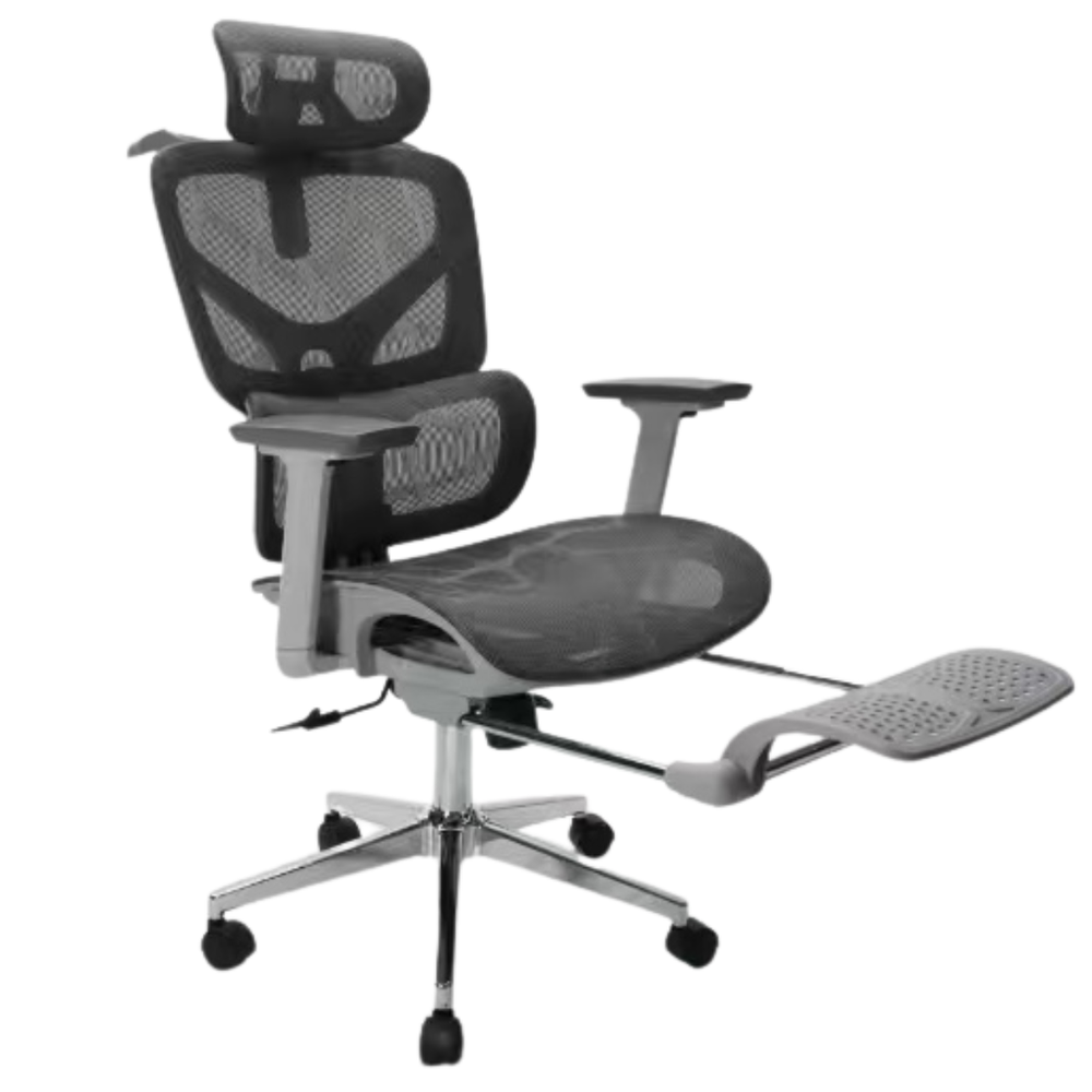 Cadeira Para Escritorio Ergonômica Premium Ajuste Lombar Cinza Mesh