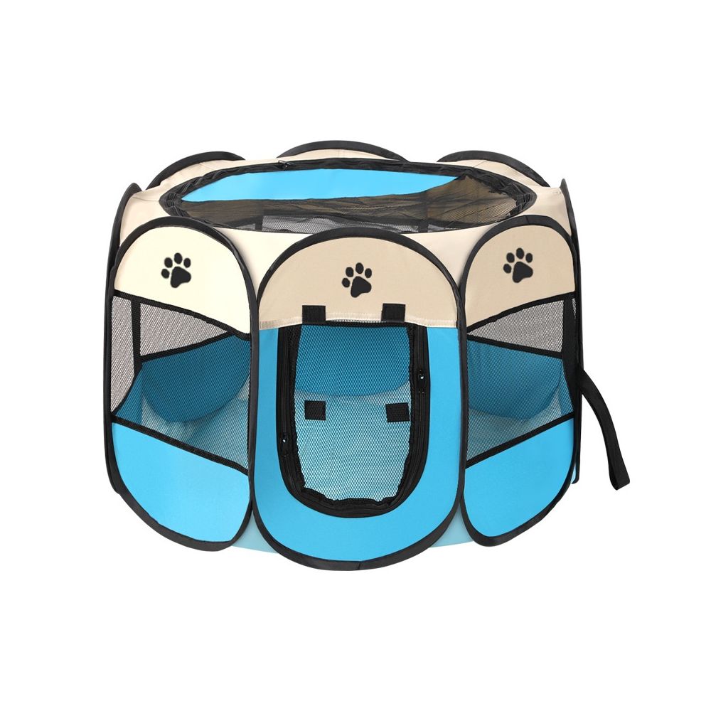 Cercado Dobrável Tamanho G Para Cães Gatos Portátil Arejado - Azul