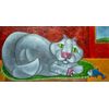 Clayton Silva - Gato Branco com Peixe - Óleo sobre tela - 30x60cm - a.n.v - 2018_com_moldura