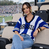 Blusa Brasil Feminina Tricô Manga Ampla Estilosa Casual Azul e Branca