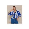 Blusa Brasil Feminina Tricô Manga Ampla Estilosa Casual Azul e Branca