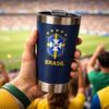 Copo Térmico Seleção Brasil Cbf Com Tampa E Abridor 473ml Amarelo