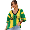 Blusa Brasil Feminina Tricô Manga Ampla Estilosa Casual verde e amarela