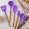 Kit 12 Pçs Utensílios Cozinha Silicone Antiaderente Madeira Cor Lilás
