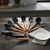 Kit 12 Pçs Utensílios Cozinha Silicone Antiaderente Madeira Cor Preto