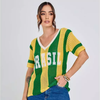 Camisa Tricot Brasil Tecido Vazado Decote V Malhado Look Brasil Copa Verde e Amarelo