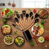 Kit 12 Pçs Utensílios Cozinha Silicone Antiaderente Madeira Cor Preto