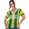 Camisa Tricot Brasil Tecido Vazado Decote V Malhado Look Brasil Copa Verde e Amarelo