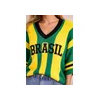 Blusa Brasil Feminina Tricô Manga Ampla Estilosa Casual verde e amarela