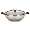 WOK AURA MTA COM TAMPA DE VIDRO BAUNILHA 28CM 4,3 LITROS DUAS ALCAS