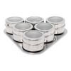 JOGO 6 PORTA CONDIMENTOS INOX COM SUPORTE TRIANGULAR PRATA MIMO STYLE