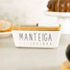 Manteigueira De Porcelana Tampa de Bambu e Espátula - Manteiga