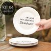 Kit 4 Pratos de Sobremesa Frase "Até aqui nos ajudou o Senhor''