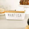 Manteigueira De Porcelana Tampa de Bambu e Espátula - Manteiga