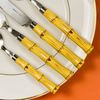 Faqueiro 24 Peças Aço Inox Prata Com Cabo  Bambu Bom Gourmet