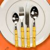 Faqueiro 24 Peças Aço Inox Prata Com Cabo  Bambu Bom Gourmet