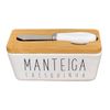 Manteigueira De Porcelana Tampa de Bambu e Espátula - Manteiga