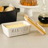 Manteigueira De Porcelana Tampa de Bambu e Espátula - Manteiga