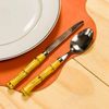 Faqueiro 24 Peças Aço Inox Prata Com Cabo  Bambu Bom Gourmet