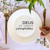 Kit 4 Pratos de Sobremesa Frase “Deus de obras completas”