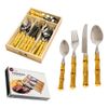 Faqueiro 24 Peças Aço Inox Prata Com Cabo  Bambu Bom Gourmet
