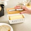 Manteigueira De Porcelana Tampa de Bambu e Espátula - Manteiga