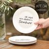 Kit 4 Pratos de Sobremesa Frase "Até aqui nos ajudou o Senhor''