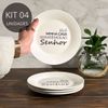 Kit 4 Pratos de Sobremesa Frase "Eu e minha casa serviremos ao Senhor."