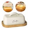 Porta Manteiga Base Bambu Com Tampa De Metal Escrita Butter