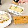 Manteigueira De Porcelana Tampa de Bambu e Espátula - Manteiga