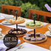 Kit 2 Suportes Para Doces 2 Andares Em Bambu E Metal - 20cm