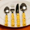 Faqueiro 24 Peças Aço Inox Prata Com Cabo  Bambu Bom Gourmet