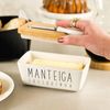 Manteigueira De Porcelana Tampa de Bambu e Espátula - Manteiga