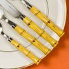 Faqueiro 24 Peças Aço Inox Prata Com Cabo  Bambu Bom Gourmet