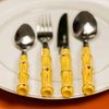 Faqueiro 24 Peças Aço Inox Prata Com Cabo  Bambu Bom Gourmet