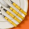 Faqueiro 24 Peças Aço Inox Prata Com Cabo  Bambu Bom Gourmet