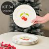 Kit 4 Pratos de Sobremesa de Porcelana - Coleção Cerejas