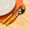 Faqueiro 24 Peças Aço Inox Prata Com Cabo  Bambu Bom Gourmet