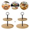 Kit 2 Suportes Para Doces 2 Andares Em Bambu E Metal - 20cm