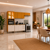 Cozinha Malta 4 Peças Cristaleira com Led Cinamomo Off White Acetinado Chf Moveis