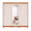 Roupeiro Cecilia 3P Slide 2 Espelhos e 8 Pes Retangular Menor Cinamomo/Off White Panan