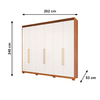 Roupeiro Aurora 6 Portas com Divisão Giratorio com Espelho 8 Pés Retangular Cinamomo/Grafiato Panan