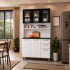Armário kit de Cozinha Compacta Branco/Preto 120 em Aço 6 Portas 2 Gavetas Pratika Itatiaia