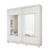 Roupeiro Olivia 2 Portas Slide Com Kit 2 Espelhos e Kit 8 Pés Retangular Menor Branco