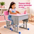 Mesa Escolar Infantil Regulável com Cadeira 3 Alturas Rosa