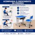 Mesa Infantil Escolar com Cadeira Altura Regulável Azul