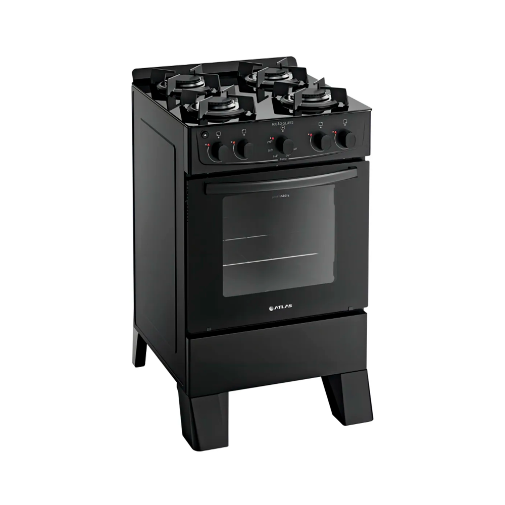 Fogão 4B Milão Glass Preto Atlas
