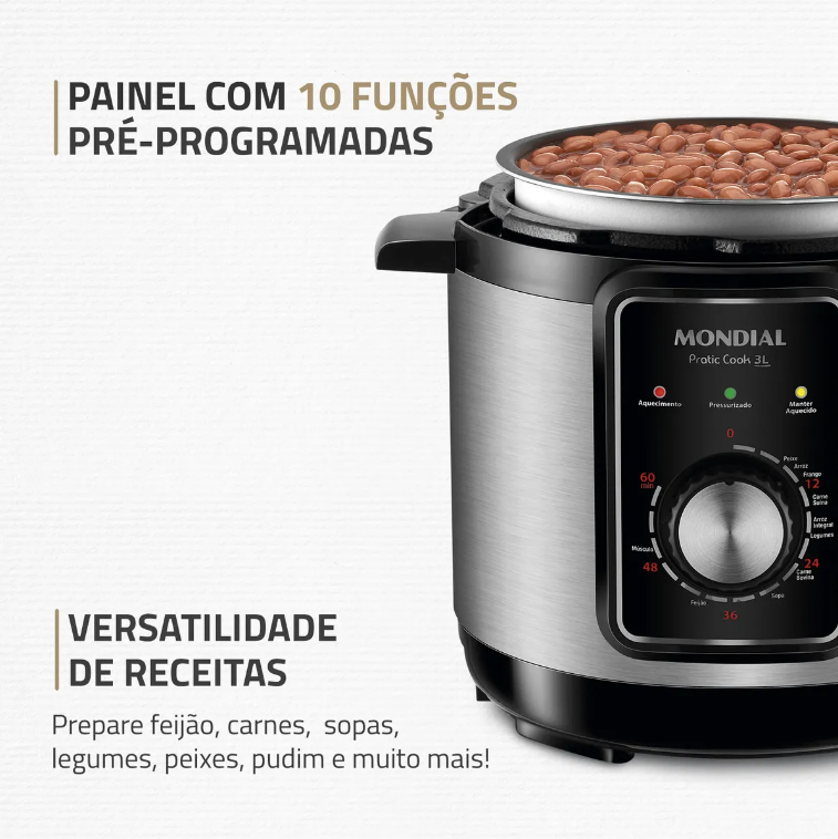 Panela Elétrica De Pressão 3L PE-47 700W Preto/Inox Mondial